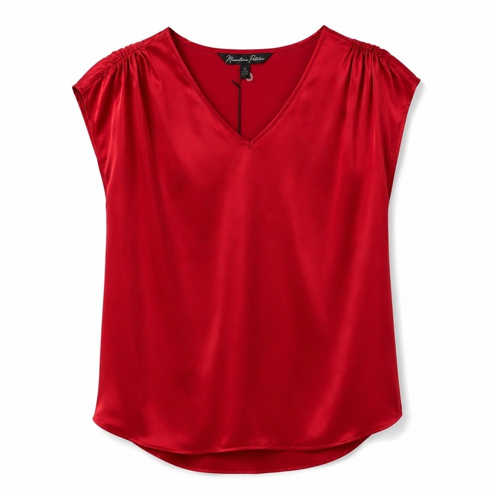 Montgomery Post Red Satin V-Neck Cap‎ Sleeve Blouse Top 1X NWT